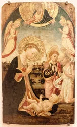 Adoración del Niño con la Virgen, San Juanito, San Jacobo Mayor, ángeles y Dios Padre